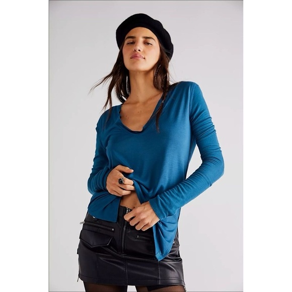 WE THE FREE PEOPLE Fresh and Clean Blue Long Sleeve Shirt - Picture 2 of 5